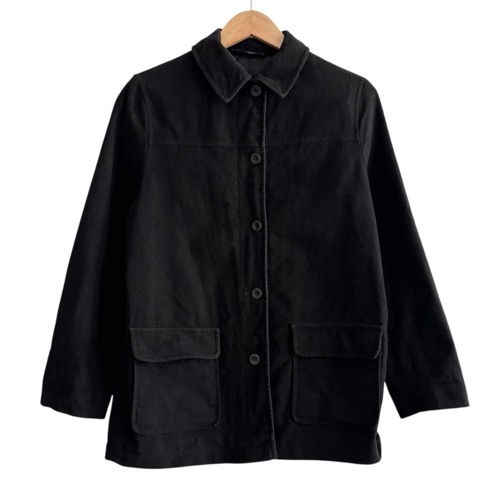 Vintage Laura Ashley Faux Suede Black Button-Up Utility Jacket